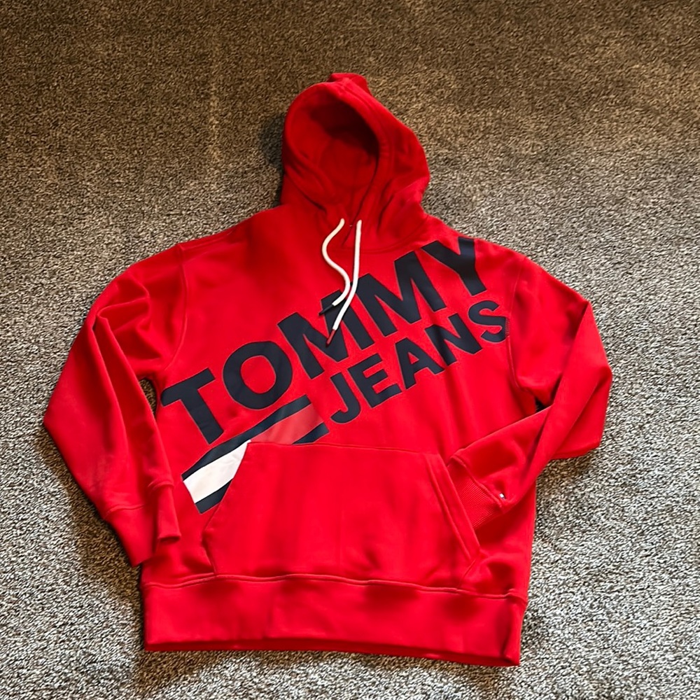 Red Tommy Jeans Tommy Hilfiger Hoodie-NEVER WORN, Sz M